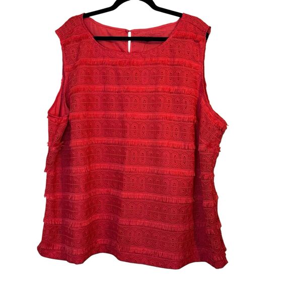 Talbots Coral Crochet Tiered Tank Top Fringe Sleeveless Shell Plus Size 24W - Picture 1 of 8